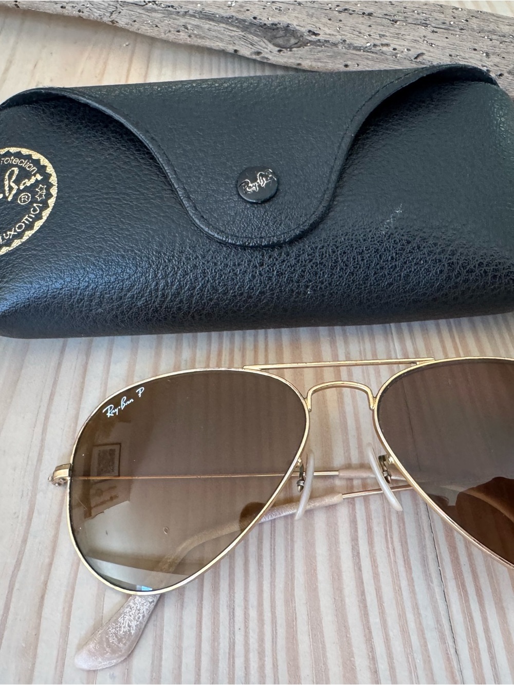 Ray-Ban Gold Frame Aviator Sunglasses with Brown Lenses